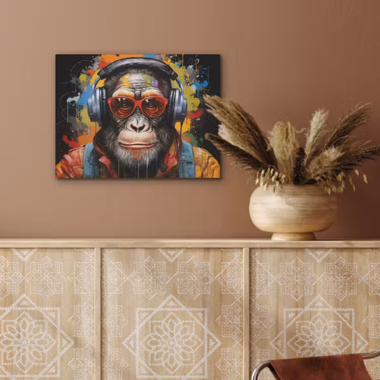 Chimpansee - Aap - dieren - Graffiti - Bril - Koptelefoon - Kleuren PET vilt klein -sfeer4