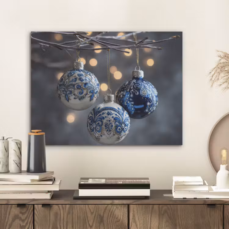 Kerstbal - Versierd - Blauw PET vilt klein -sfeer1