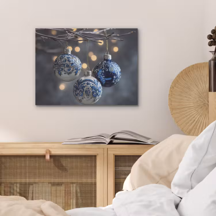 Kerstbal - Versierd - Blauw PET vilt klein -sfeer3