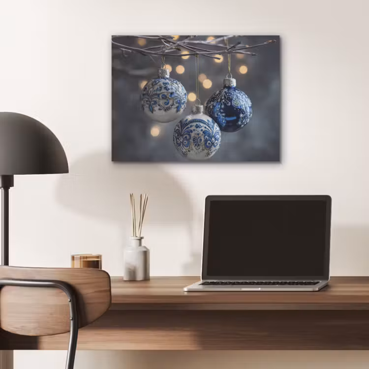 Kerstbal - Versierd - Blauw PET vilt klein -sfeer5