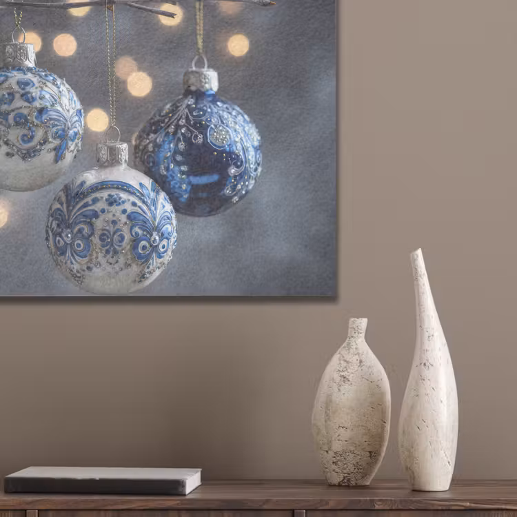Kerstbal - Versierd - Blauw PET vilt klein -sfeer6_closeup