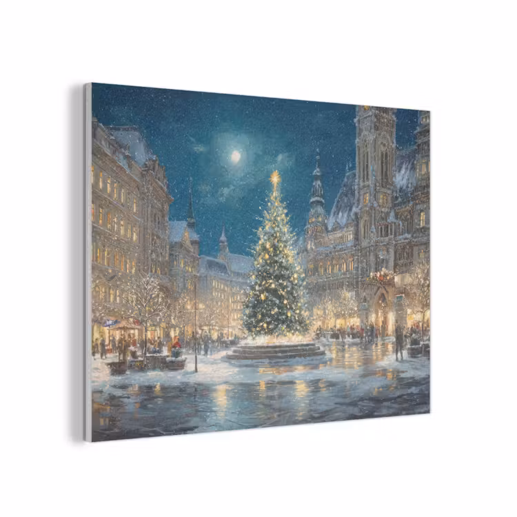 Kerstnacht - Stadsplein - Meerkleurig PET vilt klein -3d