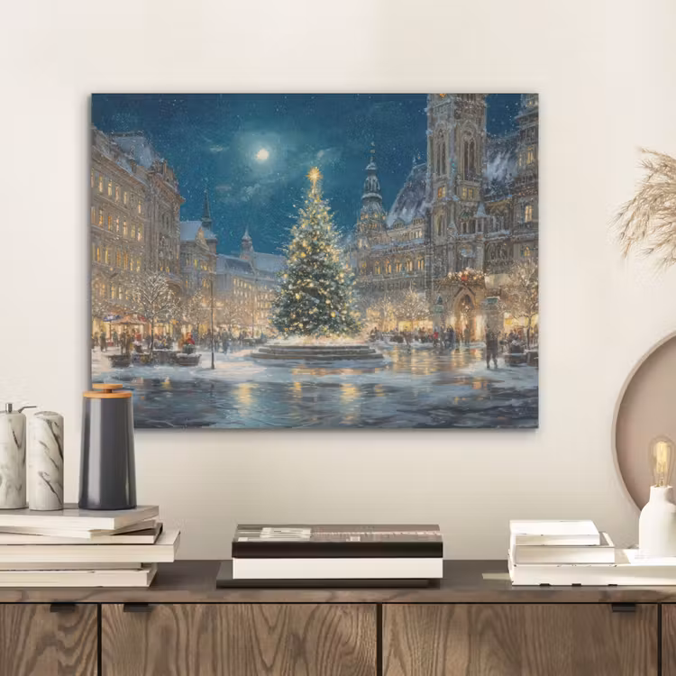 Kerstnacht - Stadsplein - Meerkleurig PET vilt klein -sfeer1
