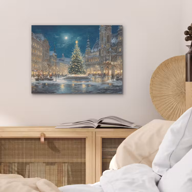 Kerstnacht - Stadsplein - Meerkleurig PET vilt klein -sfeer3