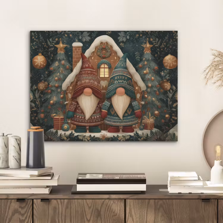 Kerst - Gnomen - Peperkoekhuisje - Rood - Groen PET vilt klein -sfeer1