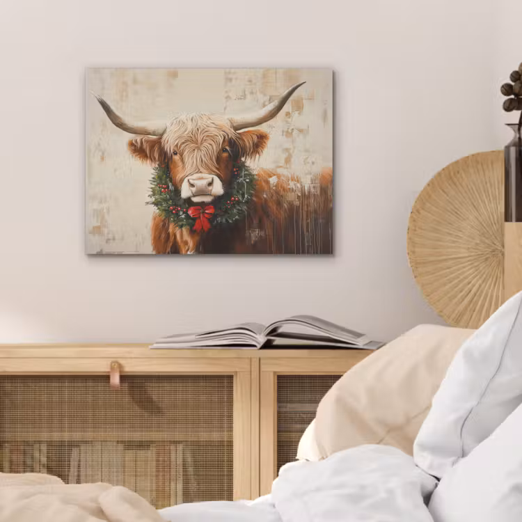 Kerst - Schotse Hooglander - Bruin - Krans PET vilt klein -sfeer3