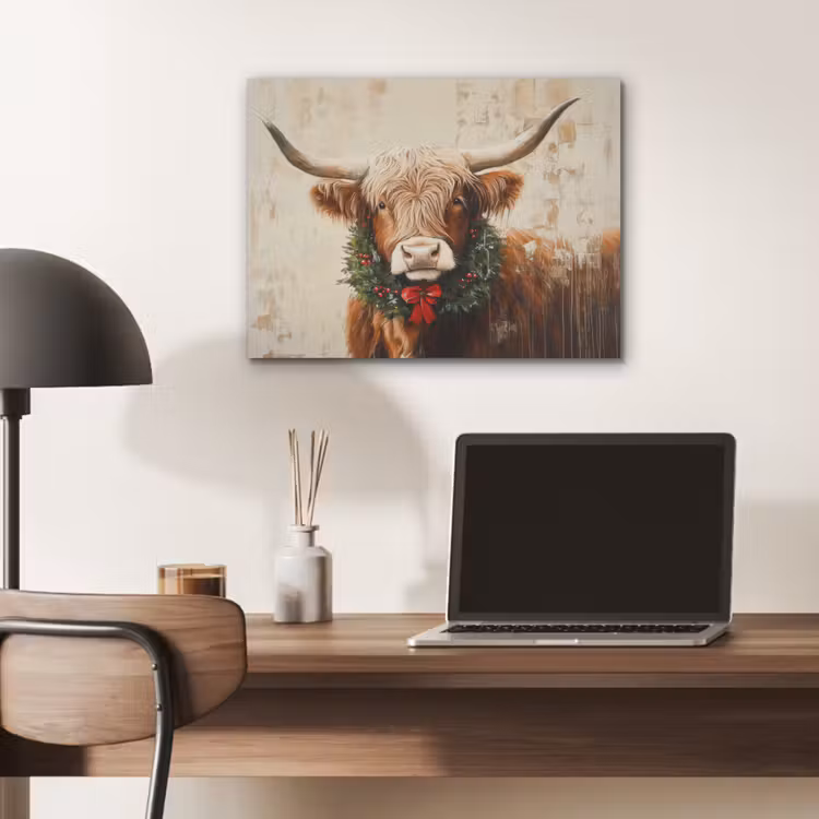 Kerst - Schotse Hooglander - Bruin - Krans PET vilt klein -sfeer5