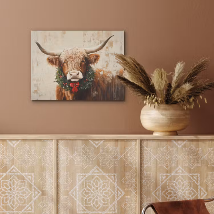 Kerst - Schotse Hooglander - Bruin - Krans PET vilt klein -sfeer4