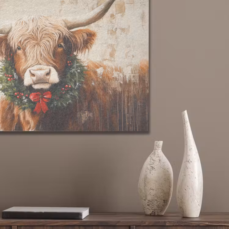 Kerst - Schotse Hooglander - Bruin - Krans PET vilt klein -sfeer6_closeup