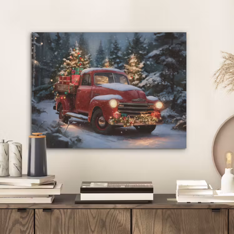 Kersttruck - Sneeuwbos - Rood PET vilt klein -sfeer1