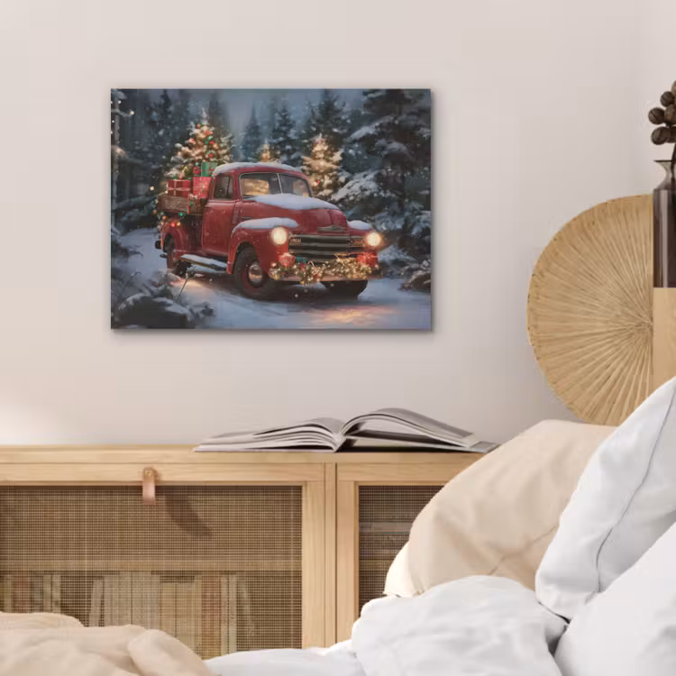Kersttruck - Sneeuwbos - Rood PET vilt klein -sfeer3