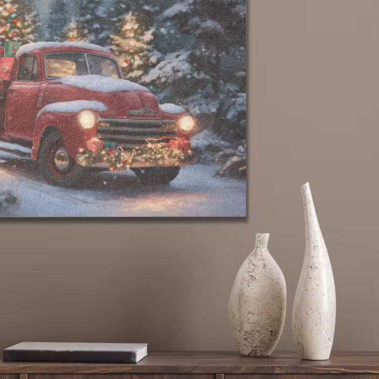 Kersttruck - Sneeuwbos - Rood PET vilt klein -sfeer6_closeup