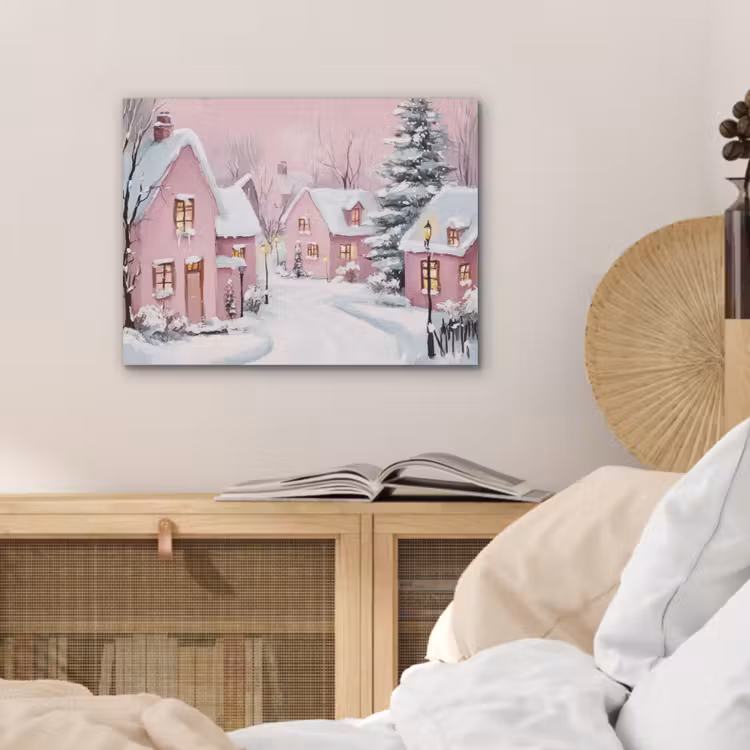 Kerstdorp - Roze - Winter - Sneeuw - Huizen PET vilt klein -sfeer3