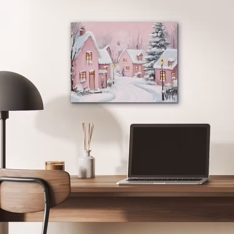 Kerstdorp - Roze - Winter - Sneeuw - Huizen PET vilt klein -sfeer5