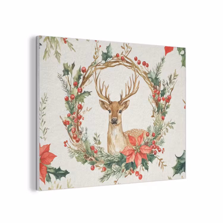 Kerstkrans - Hert - Hulst - Rood PET vilt klein -3d