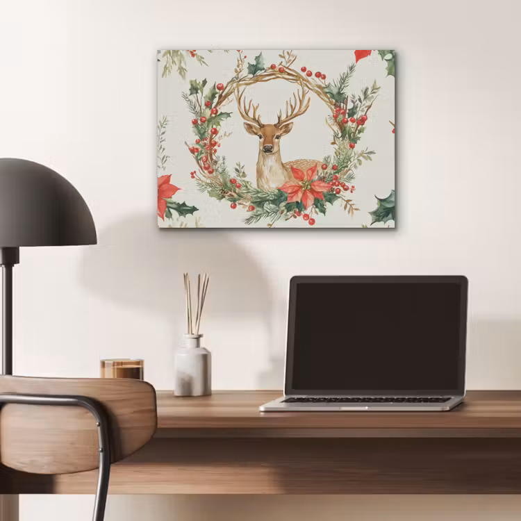 Kerstkrans - Hert - Hulst - Rood PET vilt klein -sfeer5