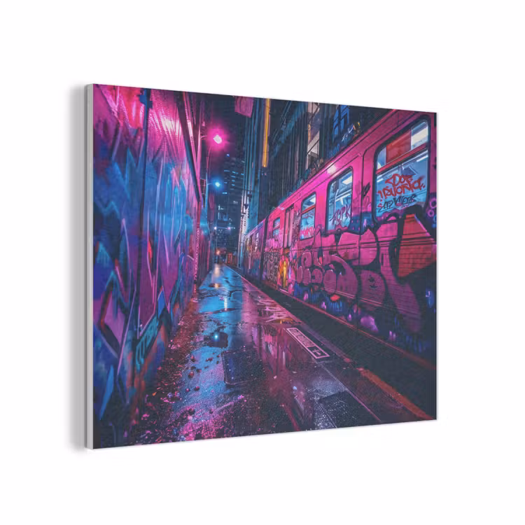 Stad - Neon - Nacht - Roze - Graffiti PET vilt klein -3d
