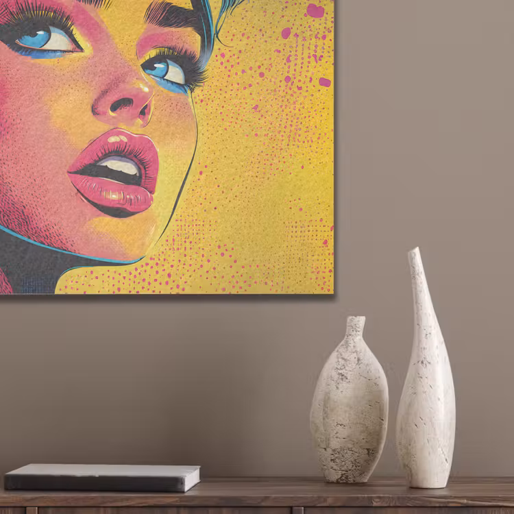Close-up - Vrouwengezicht - Stippen - Geel PET vilt klein -sfeer6_closeup