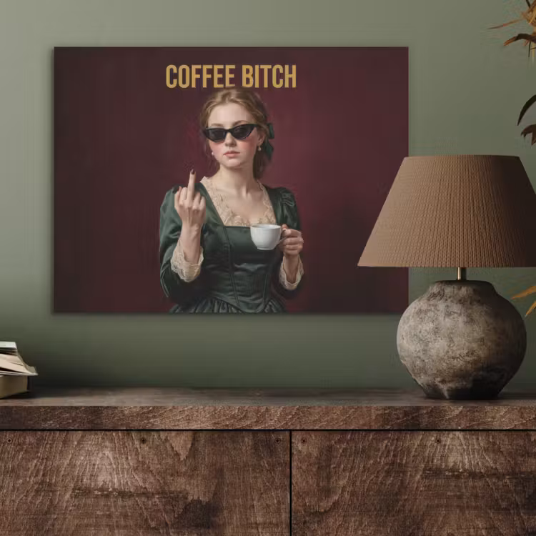 Koffie - Vrouw - Middelvinger PET vilt klein -sfeer2