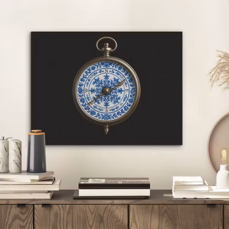 Kompas - Delfts blauw - Zwart PET vilt klein -sfeer1