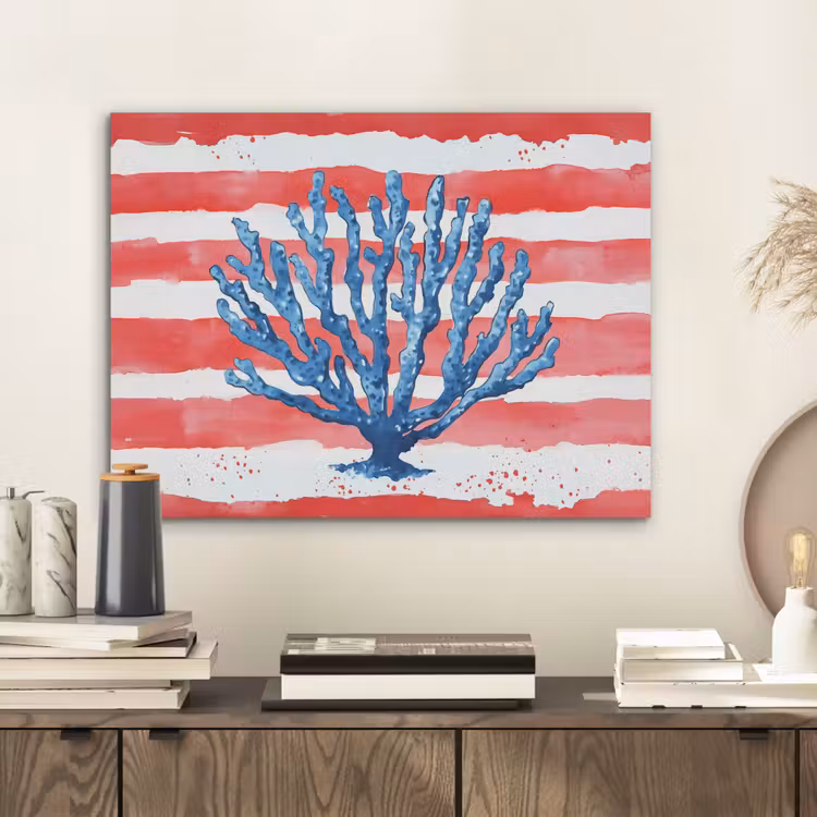 Koraal - Verfstructuur - Rood - Blauw PET vilt klein -sfeer1