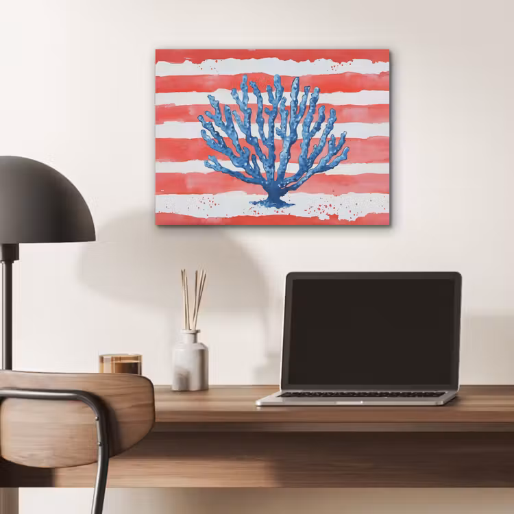 Koraal - Verfstructuur - Rood - Blauw PET vilt klein -sfeer5