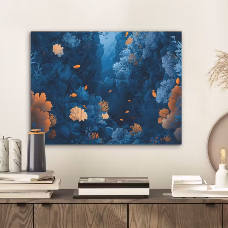 Koraalrif - Vissen - Oceaan - Blauw PET vilt klein -sfeer1