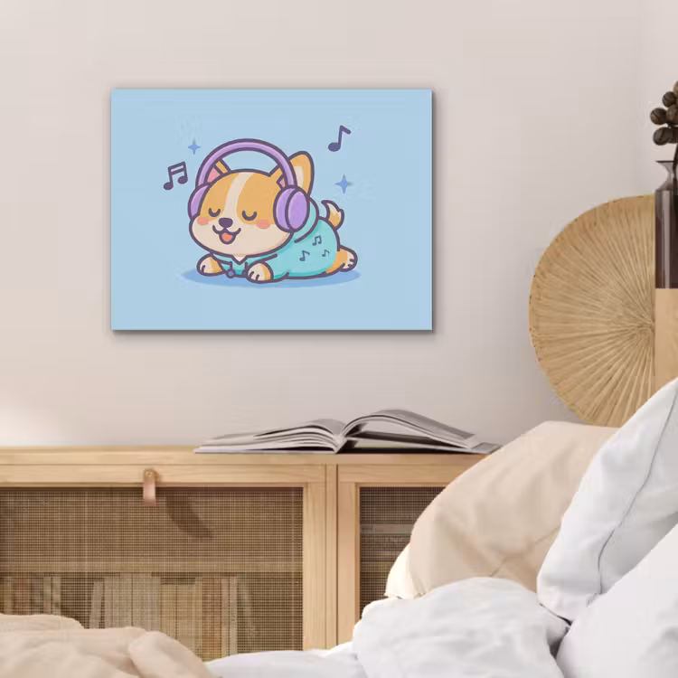 Corgi - Koptelefoon - Blauw - Muzieknoten PET vilt klein -sfeer3