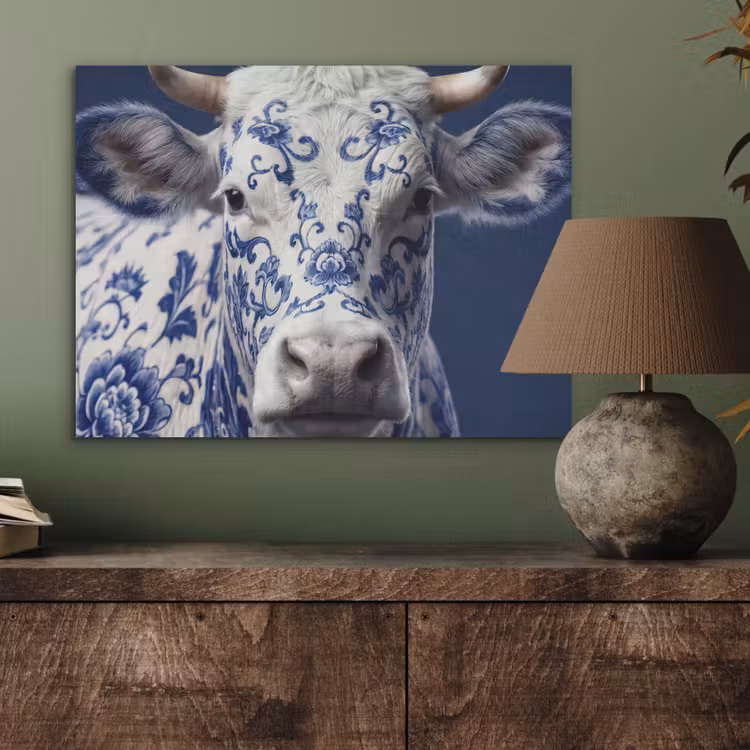Koe - Delfts - Blauw - Artistiek PET vilt klein -sfeer2