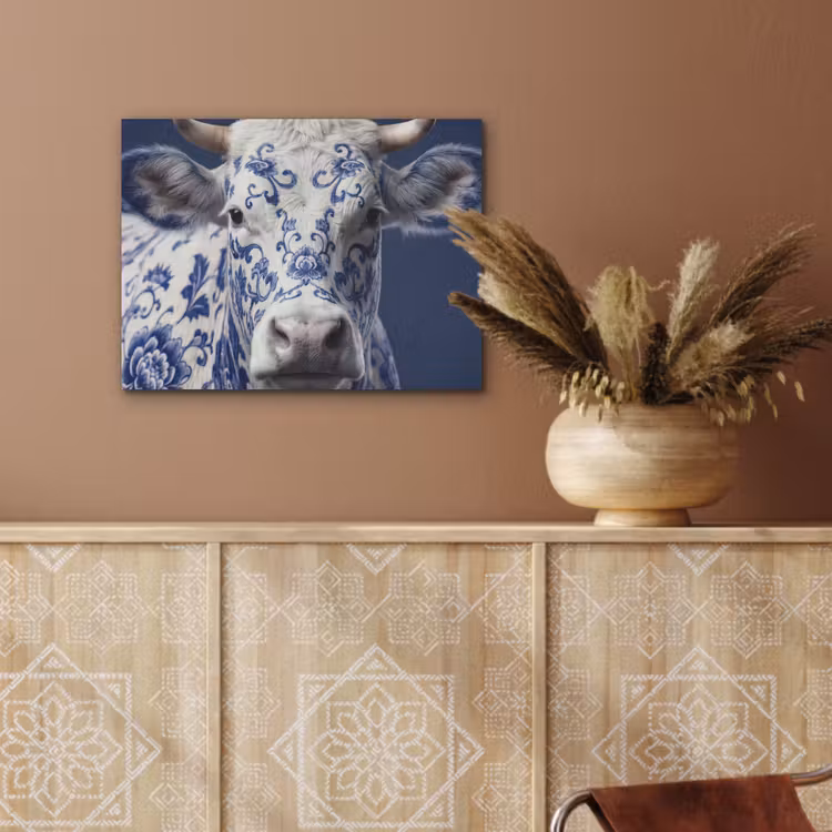 Koe - Delfts - Blauw - Artistiek PET vilt klein -sfeer4