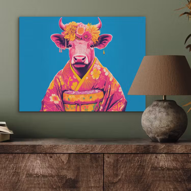 Koe - Bloemenkrans - Oorhangers - Kimono PET vilt klein -sfeer2