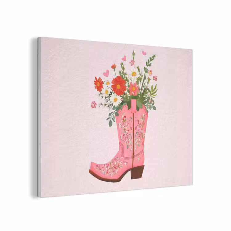 Cowboylaarzen - Roze - Boeket - Bloemen PET vilt klein -3d