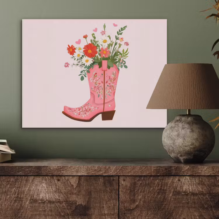 Cowboylaarzen - Roze - Boeket - Bloemen PET vilt klein -sfeer2