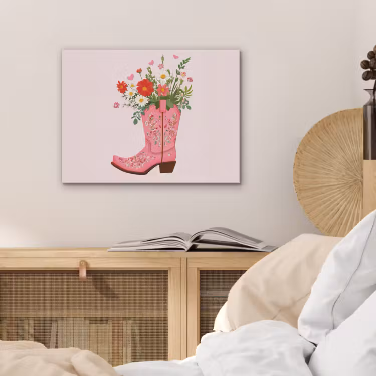 Cowboylaarzen - Roze - Boeket - Bloemen PET vilt klein -sfeer3