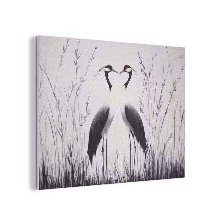 Kraanvogels - Gras - Hartvorm - Zwart PET vilt klein -3d