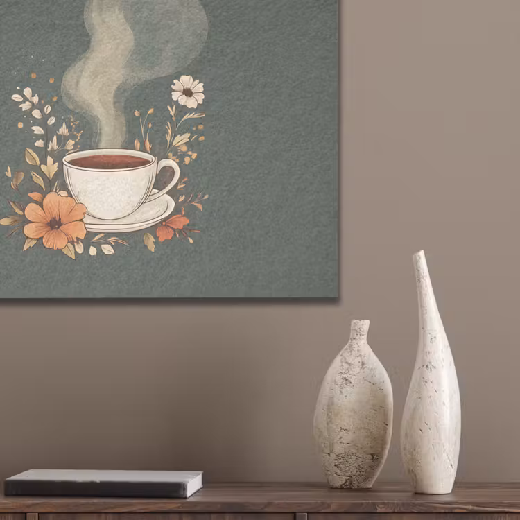 Kop - Bloemen - Groen - Koffie PET vilt klein -sfeer6_closeup