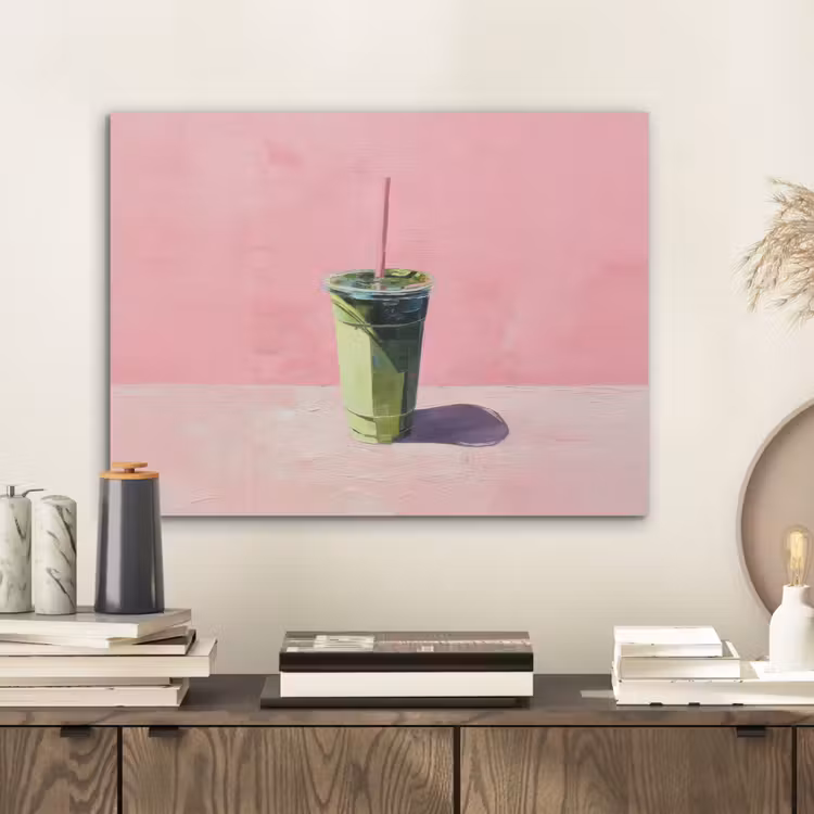 Beker - Rietje - Minimalistisch - Groen PET vilt klein -sfeer1
