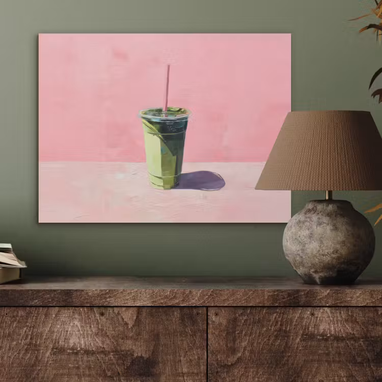 Beker - Rietje - Minimalistisch - Groen PET vilt klein -sfeer2