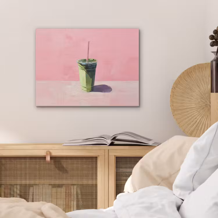 Beker - Rietje - Minimalistisch - Groen PET vilt klein -sfeer3