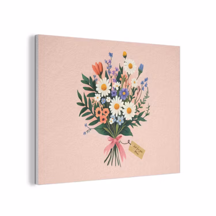 Margrieten - Boeket - Strikje - Roze PET vilt klein -3d
