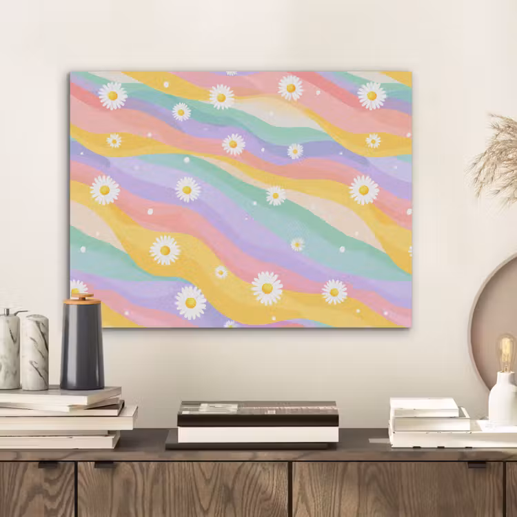 Madeliefjes - Kleurrijk - Pastel - Vrolijk PET vilt klein -sfeer1