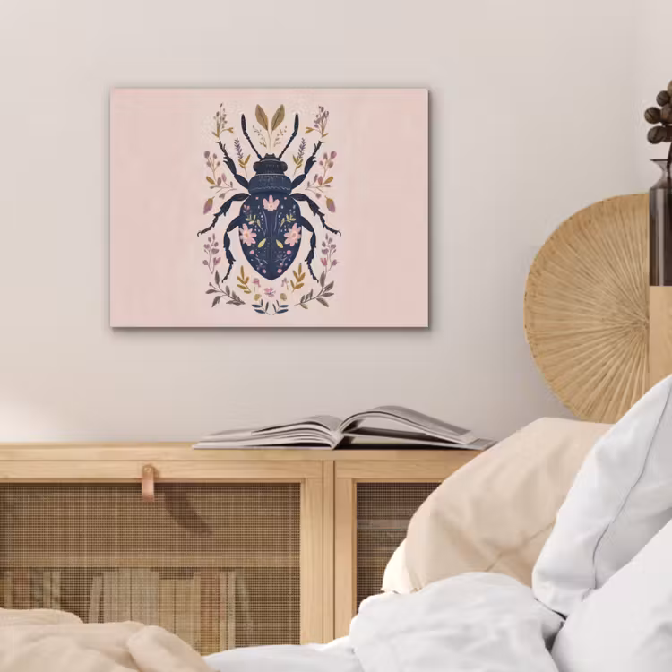 Donkerblauw - Kever - Bloemtakken - Sierlijk PET vilt klein -sfeer3