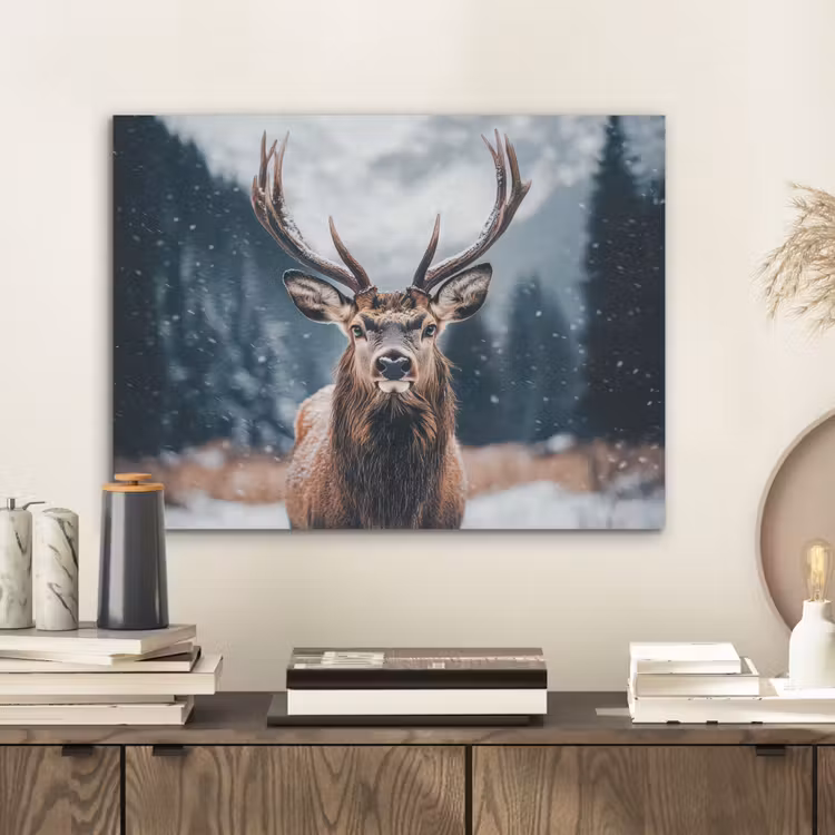 Hert - Dieren - Landschap - Winter - Sneeuw PET vilt klein -sfeer1