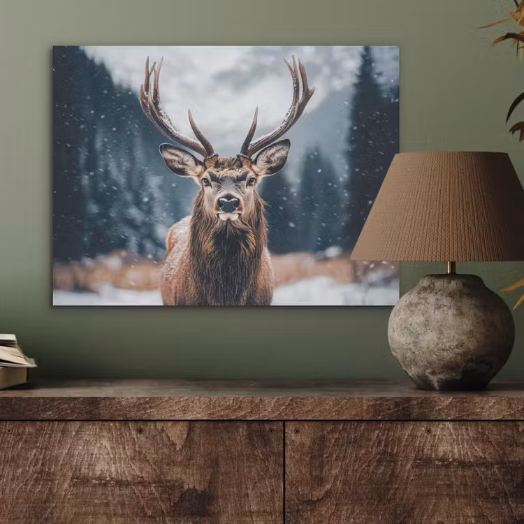 Hert - Dieren - Landschap - Winter - Sneeuw PET vilt klein -sfeer2