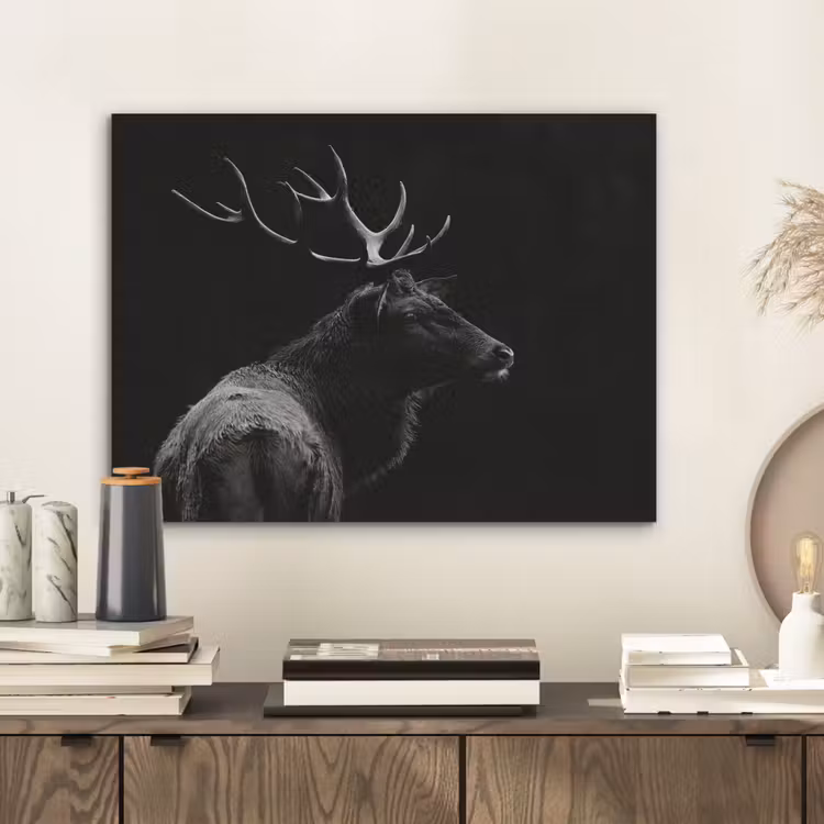 Hert - Zwart - Portret - Gewei - Dieren PET vilt klein -sfeer1