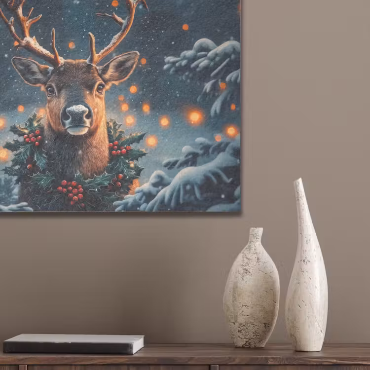 Hert - Kerst - Winter - Sneeuw - Kerstkrans PET vilt klein -sfeer6_closeup