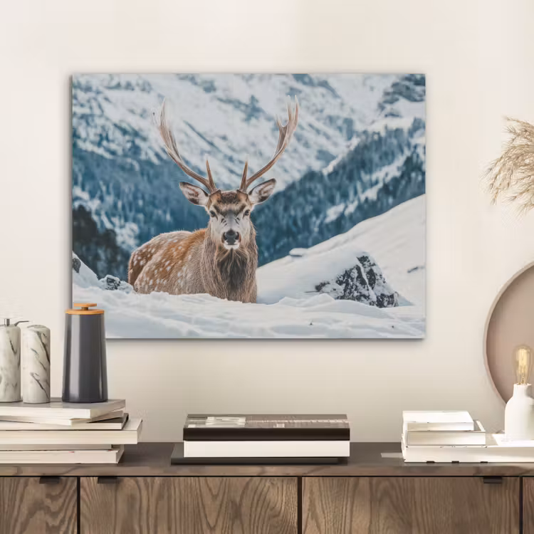 Hert - Landschap - Winter - Natuur - Dieren - Bergen PET vilt klein -sfeer1