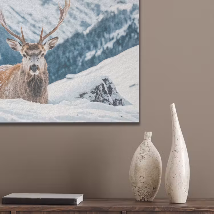 Hert - Landschap - Winter - Natuur - Dieren - Bergen PET vilt klein -sfeer6_closeup