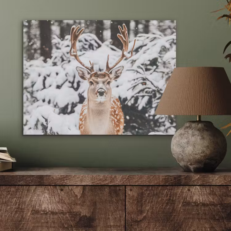 Hert - Sneeuw - Winter - Bos - Dieren PET vilt klein -sfeer2