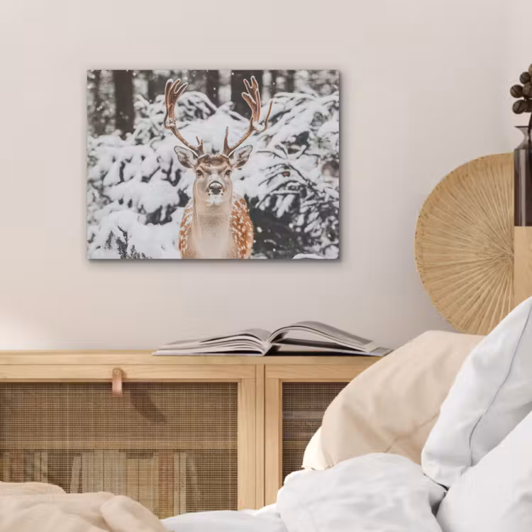 Hert - Sneeuw - Winter - Bos - Dieren PET vilt klein -sfeer3